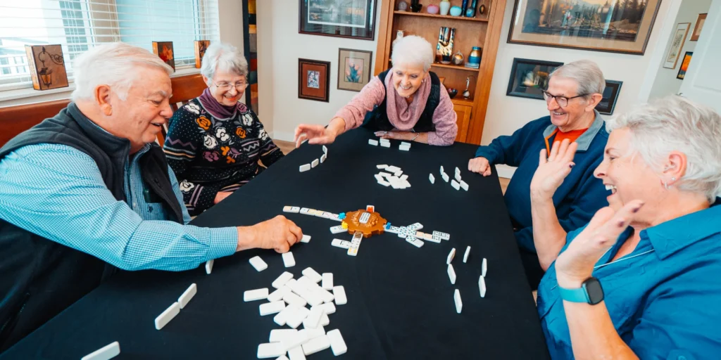 Senior friends playing domino